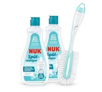 NUK Detergente para biberones y escobilla para biberones | 2 botellas de detergente para biberones, 1 escobilla para tetinas y biberones | 500 ml | Ideal para limpiar biberones, tetinas y accesorios