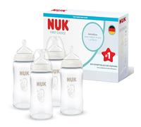 NUK First Choice Biberón | 3+ meses | 240 ml | Biberón anticólicos | Vidrio | Indicador de control de temperatura | Caballito de mar | 4 unidades