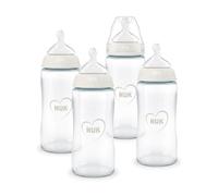 NUK First Choice Biberón | 3+ meses | 240 ml | Biberón anticólicos | Vidrio | Indicador de control de temperatura | Arcoíris | 4 unidades