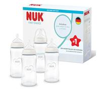 NUK First Choice Biberón | 3+ meses | 240 ml | Biberón anticólicos | Vidrio | Indicador de control de temperatura | Arcoíris | 4 unidades