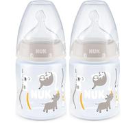 NUK First Choice+ Biberón de 0 a 6 meses, indicador de control de temperatura, 150 ml, válvula anticólicos, sin BPA, tetina de silicona, Safari (neutro) (Paquete de 2)