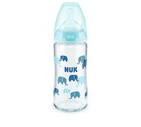 NUK First Choice+ - Biberón de cristal con control de temperatura, chupete apto para mandíbula, 240 ml, 0-6 meses, color azul