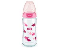 NUK First Choice+ - Biberón de cristal con control de temperatura, tetina adecuada para la mandíbula, 240 ml, 0-6 meses, color rosa