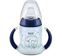 NUK First Choice+ Biberón Entrena Night Taza Para Sorber, 6-18 Meses, Brillan en la Oscuridad, Válvula Anticólico, Sin Bpa, Blau, 150 Ml
