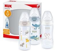 NUK First Choice+ biberones | 0-6 meses | 150 ml | Biberones anticólicos con tetina con forma anatómica de silicona | Control de temperatura | Sin BPA | Safari (azul) | 3 unidades