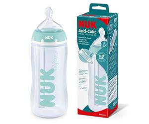 Nuk First Choice+ Botella anticólico profesional 0-6 meses, Control de temperatura, 300 ml, Libre de BPA, Tetina de silicona, Azul