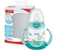 NUK First Choice+ Botella para aprender a beber, 6 - 18 meses, 150 ml, indicador de temperatura, boquilla antigoteo, asas ergonómicas, sin BPA, color verde