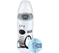 NUK First Choice+ - Botellas de plástico anticólicos para bebés de 6 a 18 meses, con control de temperatura, tetina de silicona, sin BPA, color gris, 300 ml, 1 unidad