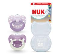 NUK First Choice Classic Night Chupete | 0-6 Meses | Chupete de ortodoncia que brillan en la oscuridad | 95% Aceptación de bebé** | Púrpura | 2 piezas