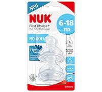 NUK First Choice+ Flow Control - Juego de 2 tetinas para biberones (6 a 18 meses, válvula anticólicos, sin BPA)