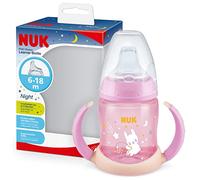 NUK First Choice Learner Bottle Night vaso aprendizaje bebe | 150 ml | Brilla en la oscuridad | Asas de fácil agarre y boquilla blanda | A prueba de fugas | 6-18M| Anticólicos | Sin BPA | Rosa