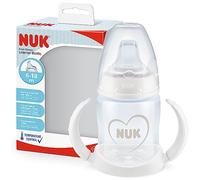 NUK First Choice Learner Bottle vaso aprendizaje bebe | 150 ml | Asas de fácil agarre y boquilla de silicona | A prueba de fugas | 6-18M | Anticólicos | Control de temperatura | Sin BPA | Blanco