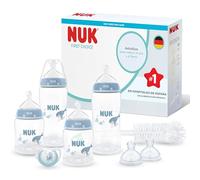 NUK First Choice Perfect Start Set de Biberones | 0-6 Meses | 4 Biberones Anticólicos (150 ml, 300 ml), 2 Tetinas, 1 Chupete First Choice, 1 Cepillo para Biberones | Ballena | 8 Piezas