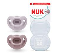 NUK First Choice Soft Chupete para bebé | 0-6 meses | Chupetes ortodónticos hechos de silicona 100% súper suave | 95% de aceptación por parte de los bebés** | Morado/Rojo | 2 unidades