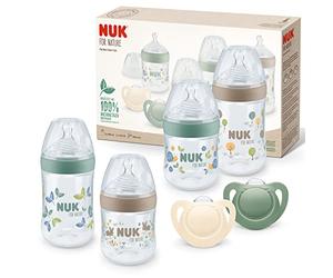 NUK for Nature Perfect Start set de biberones | 0-18 meses | Tetina de silicona | 4 biberones anticólicos, 2 chupetes | Materiales sostenibles y sin BPA | 6 unidades