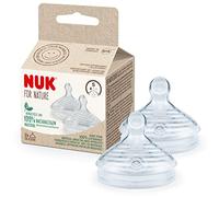 NUK for Nature - Tetinas de repuesto para biberones pequeñas de 0 a 6 meses de silicona sostenible con ventilación anticólicos sin BPA, 2 unidades, transparente