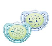 NUK Freestyle Night Chupete | con efecto luminoso | silicona | 0-6 meses | forma adaptada a la mandíbula | verde y azul | 2 unidades