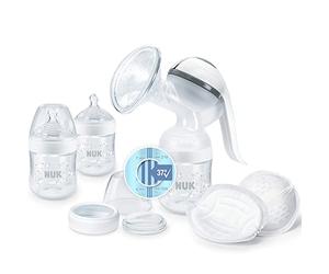 NUK Juego de 6 bombas de leche de mano Nature Sense, con bomba de leche manual, biberones y almohadillas Ultra Dry Comfort