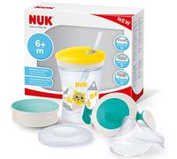 NUK Juego para aprender a beber con entrenador, aprendiz (más de 6 meses), vaso mágico de 360° (8 meses en adelante) y taza de acción para niños pequeños (12 meses +), 230 ml, sin BPA, gato amarillo
