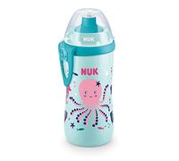 NUK Junior Cup taza para niños con efecto camaleón | +18 meses | Cambia de color | Boquilla con cierre de empujar-tirar a prueba de derrames | Clip y tapa protectora | Sin BPA | 300 ml | turquesa