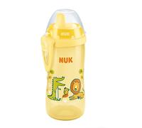 NUK Kiddy Cup - Taza para niños pequeños de más de 12 meses, 300 ml, boquilla endurecida a prueba de fugas, clip y tapa protectora, sin BPA, color amarillo