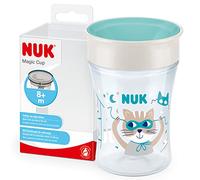 NUK Magic Cup vaso antiderrame bebe | Borde a prueba de derrames de 360° | +8 meses | Sin BPA | 230 ml | Gato (azul) | 1 unidad