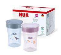 NUK Magic Cup vaso aprendizaje bebé, 8+ meses, Azul y lila, Vaso bebé 230 ml, borde antiderrame de 360°, 2 unidades