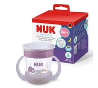 NUK Mini Magic Cup Night vaso aprendizaje bebé, 6+ meses, Oso morado, Vaso bebé 160 ml, borde antiderrame de 360°, asas antideslizantes, brilla en la oscuridad, 1 unidades