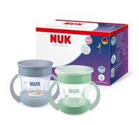 NUK Mini Magic Cup Night vaso aprendizaje bebé, 6+ meses, Verde y gris, Vaso bebé 160 ml, borde antiderrame de 360°, asas antideslizantes, brilla en la oscuridad, 2 unidades