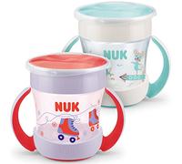 NUK Mini Magic Cup taza para sorber | Borde a prueba de derrames de 360° | +6 meses | Asas para facilitar la sujeción | Sin BPA | 160 ml | 2 unidades | Rojo y turquesa