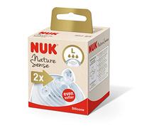NUK Nature Sense - Aspirador para biberones (6 - 18 meses, válvula anticólico, tamaño L, sin BPA, 2 unidades)