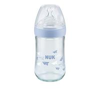 NUK Nature Sense - Biberón de cristal con tetina de silicona similar al pecho, 240 ml, color azul