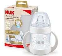 NUK Nature Sense Biberón para aprender a beber | 6 - 18 meses | 150 ml | Indicador de temperatura | Con válvula anticólicos | Boquilla de silicona antigoteo | Sin BPA | Color blanco