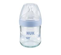 NUK Nature Sense - Botella de cristal (120 ml), color lila, tetina silicona anticólicos, con control de temperatura