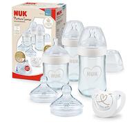 NUK Nature Sense set de biberones de iniciación de cristal | 0-18 meses | Tetina de silicona | 3 biberones anticólicos, tetinas y chupete | Sin BPA | 7 unidades