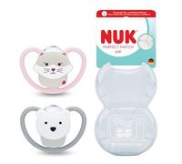 NUK Perfect Match Air Baby Chupete | 6-18 meses | Chupetes ortodónticos que promueven el flujo de aire y previenen la erupción | Aceptación del 95% del bebé ** | Oso y gato | 2 unidades