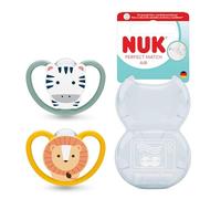 NUK Perfect Match Air Baby Dummy | 6-18 meses, tetina ortodóntica que favorecen el flujo de aire y evitan las erupciones por goteo, 95 % de aceptación del bebé, león y cebra, 2 unidades