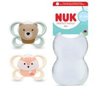 NUK Perfect Match Air Chupete | 0-2 meses | Chupetes ortodónticos que facilitan la ventilación y evitan la irritación | 95% de aceptación por parte de los bebés** | Oso/Zorro | 2 unidades