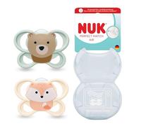 NUK Perfect Match Air Chupete ortodóntico para bebés de 0 a 6 meses, promueve el flujo de aire y previene la erupción, aceptación del 95% del bebé, oso y zorro, 2 unidades