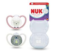 NUK Perfect Match Air Night Chupete | 0-6 meses | Chupete ortodóntico fosforescente, promueve la ventilación y previene la irritación | 95% de aceptación por parte de los bebés | Oveja | 2 unidades