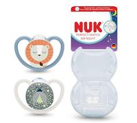 NUK Perfect Match Air Night Chupete para bebé | 18-36 meses | Chupetes luminosos que facilitan la ventilación y evitan la irritación | 95% de aceptación por parte de los bebés** | León | 2 unidades
