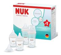 NUK Perfect Match Biberón | 0-3+ meses | 120 ml & 230 ml | Biberón anticólicos | Vidrio | Indicador de control de temperatura | Arcoíris | 4 unidades