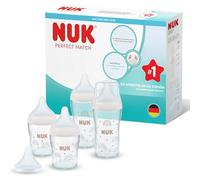 NUK Perfect Match Biberón | 0-3+ meses | 120 ml & 230 ml | Biberón anticólicos | Vidrio | Indicador de control de temperatura | Arcoíris | 4 unidades