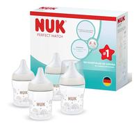 NUK Perfect Match Biberón | 0+ meses | 150 ml | Biberón anticólicos | PP | Indicador de control de temperatura | Arcoíris | 4 unidades