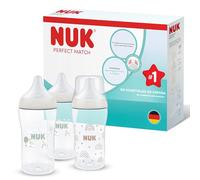 NUK Perfect Match Biberón | 3+ meses | 260 ml | Biberón anticólicos | PP | Indicador de control de temperatura | Arcoíris/Oveja | 3 unidades