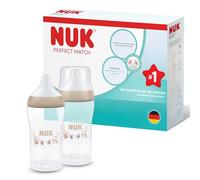 NUK Perfect Match Biberón | 3+ meses | 260 ml | Biberón anticólicos | PP | Indicador de control de temperatura | Mono | 2 unidades