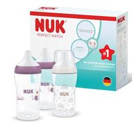 NUK Perfect Match Biberón | 3+ meses | 260 ml | Biberón anticólicos | PP | Indicador de control de temperatura | Arcoíris/Hipopótamo | 3 unidades