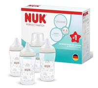 NUK Perfect Match Biberón | 3+ meses | 260 ml | Biberón anticólicos | PP | Indicador de control de temperatura | Arcoíris | 4 unidades