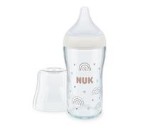 NUK Perfect Match - Botella de cristal con tetina de silicona suave, 230 ml, a partir de 3 meses, sin BPA, anticólico, con control de temperatura, color blanco
