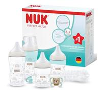 NUK Perfect Match Perfect Start Set de Biberones para Recién Nacidos | 0-6 Meses | 4 Biberones Anticólicos (150 ml, 260 ml), 2 Tetinas, 1 Chupete Air, 1 Cepillo para Biberones | Arcoíris | 8 Piezas